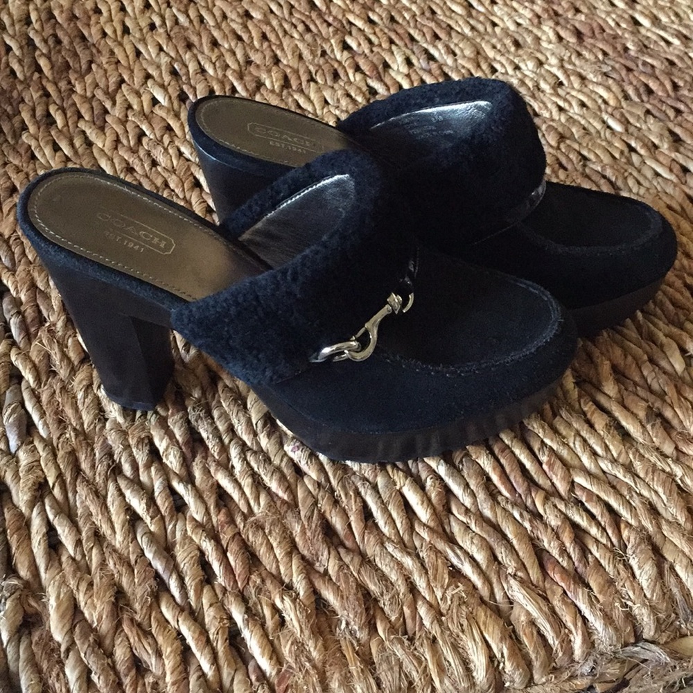 Coach “Idyle” platform mules.Black suede.Sz 8 1/2.
